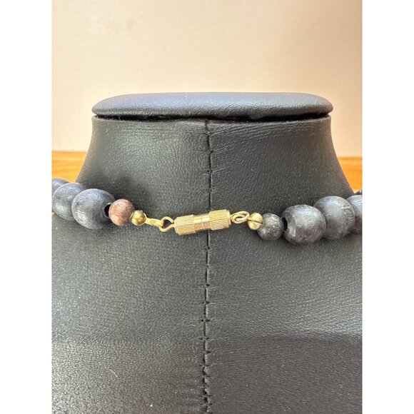 Vintage Safari Animal Themed Beaded Necklace With Brass Sphere Pendant Fetish - Picture 5 of 6